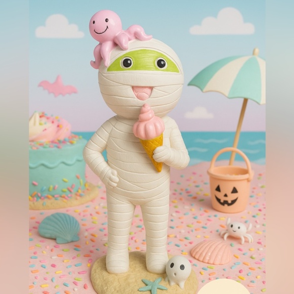 Halloween Spooky Mummy Figurine Holding Pink Ice Cream Cone – Summerween Decor N